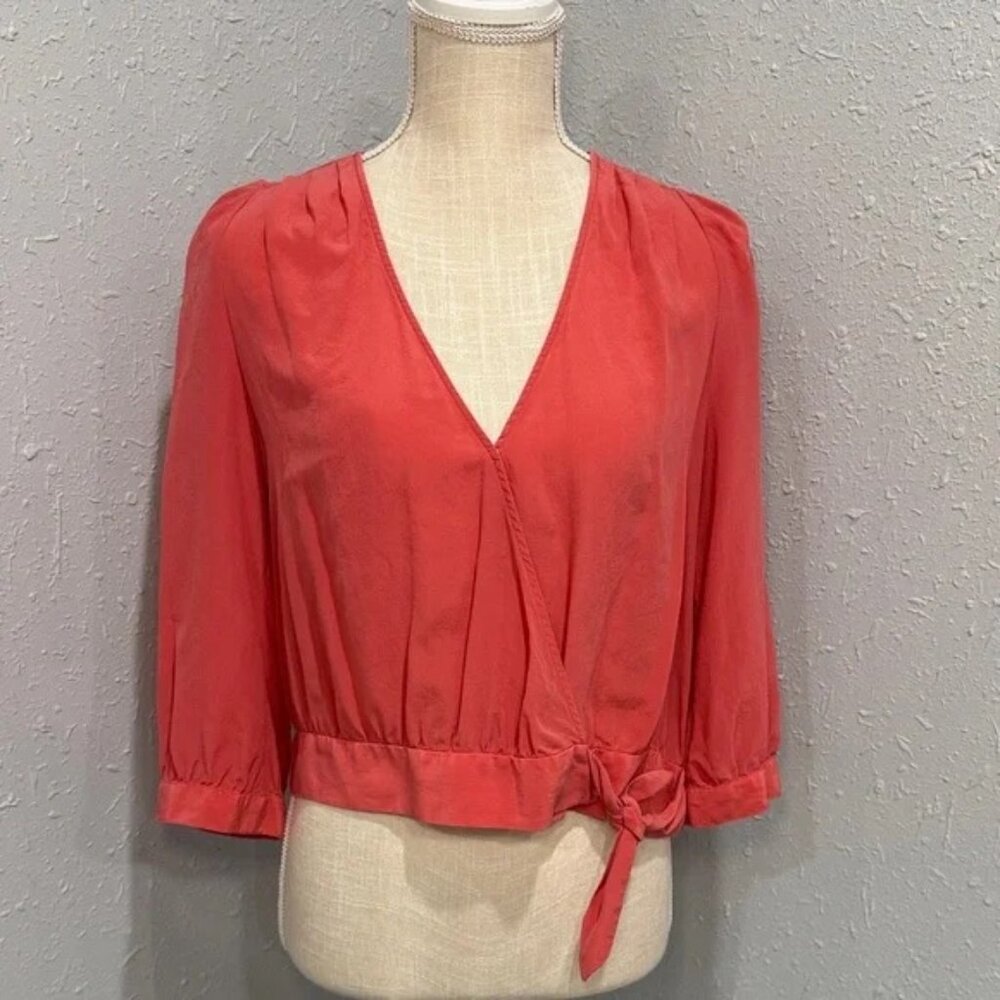 Madewell Wrap Silk Blouse Side Tie Airy Lightweight Salmon Color Size Medium